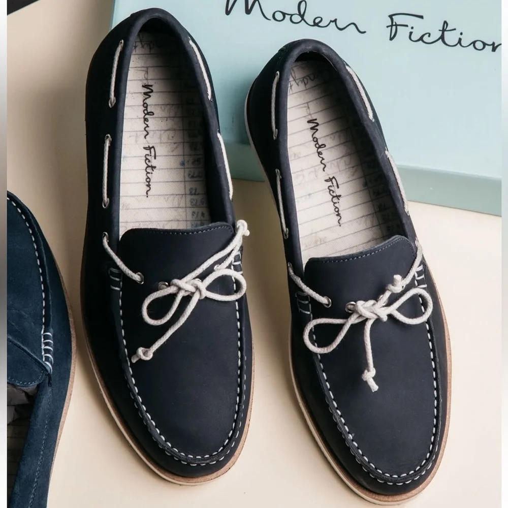 MODERN FICTION TAHOMA Lightweight Suede Boat MEN S SHOES NAVY COLOR Size 12